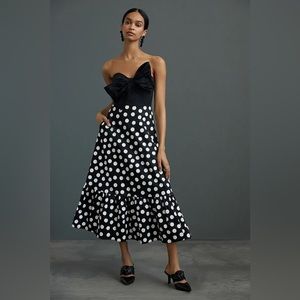Anthropologie Hutch Gown size 14 Black and White Polka Dot